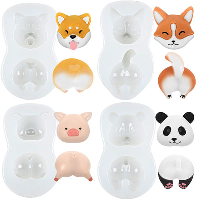 Animal Head and Butt Candy Silicone Mold, Piggy Puppy Fox Panda 1"