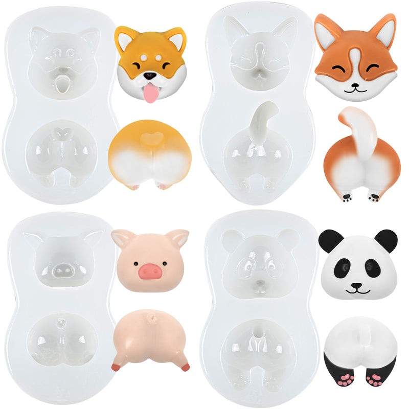 Animal Head and Butt Candy Silicone Mold, Piggy Puppy Fox Panda 1"