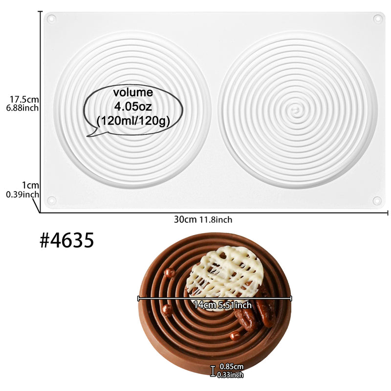Circle Baking Pan Tourbillon Round Silicone Mold 2-Cavity Disc Diameter 5.5inch