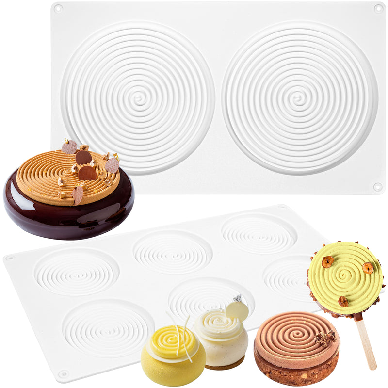 Round Pastry Silicone Molds Tourbillon Baking Pan Set of 2, Disc Diameter 5.5inch, 3inch, 8-Cavity