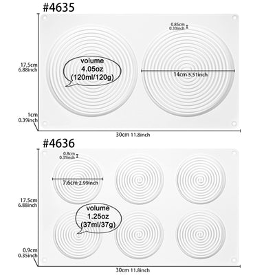 Round Pastry Silicone Molds Tourbillon Baking Pan Set of 2, Disc Diameter 5.5inch, 3inch, 8-Cavity
