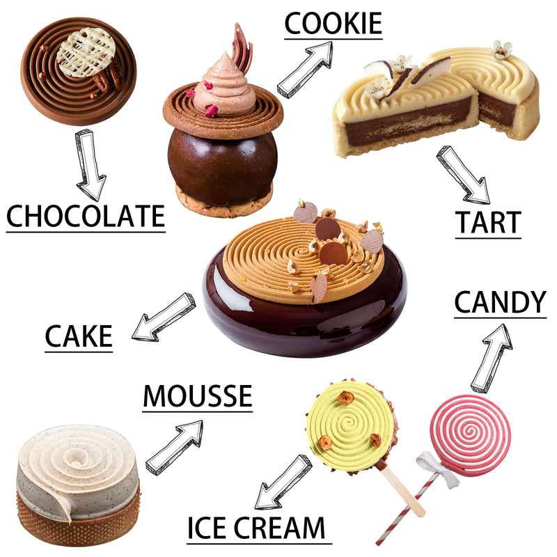 Round Pastry Silicone Molds Tourbillon Baking Pan Set of 2, Disc Diameter 5.5inch, 3inch, 8-Cavity