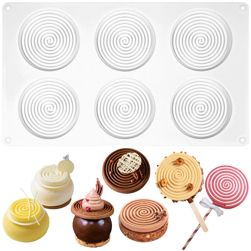 Circle Baking Pan Tourbillon Round Silicone Mold 6-Cavity Disc Diameter 3inch