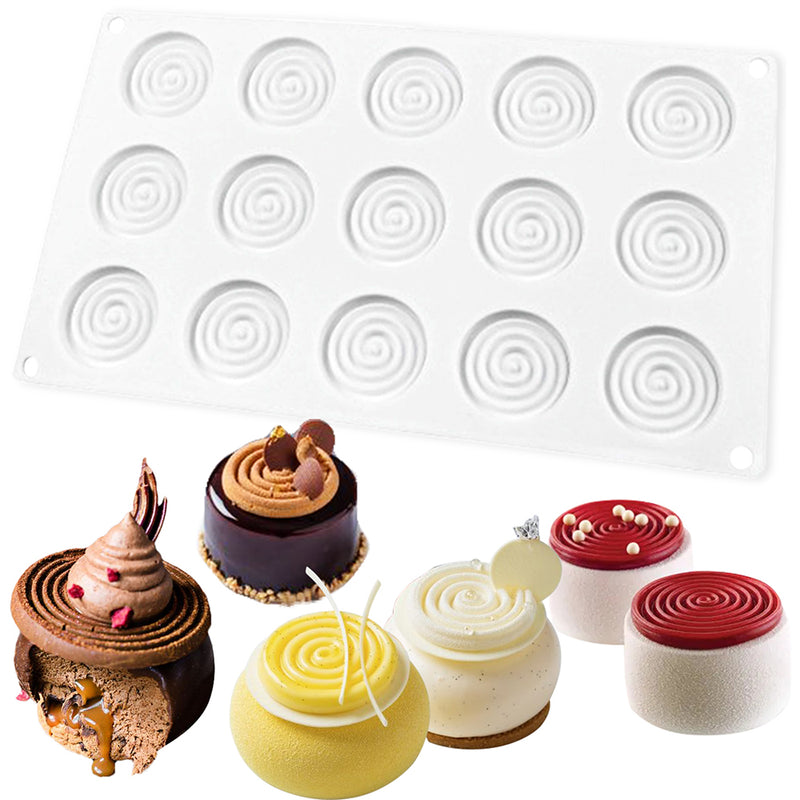 Circle Baking Pan Tourbillon Round Silicone Mold 15-Cavity Disc Diameter 2inch