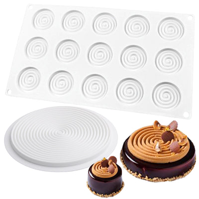 Round Pastry Silicone Molds Tourbillon Baking Pan Set of 2, Disc Diameter 9inch, 2inch, 16-Cavity