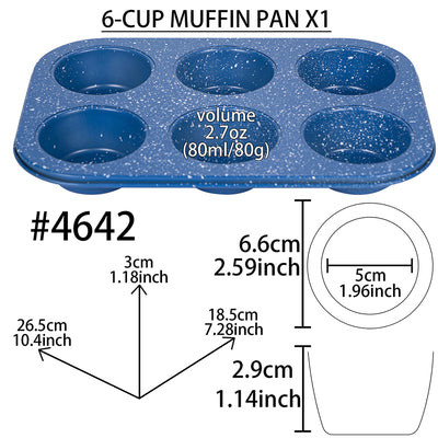 Muffin Pan Cupcake Mold Baking Tin-Nonstick Nature Medical Stone BPA Free Baking Tray Regular Size 6-Cup 10x7x1inch