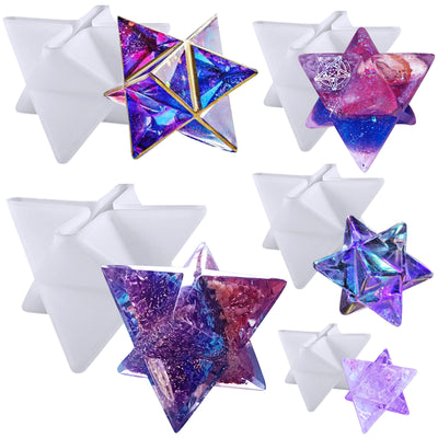 Merkaba Star Epoxy Resin Silicone Molds 5-in-Set 3D Chakra Stones Tray Assorted Sizes