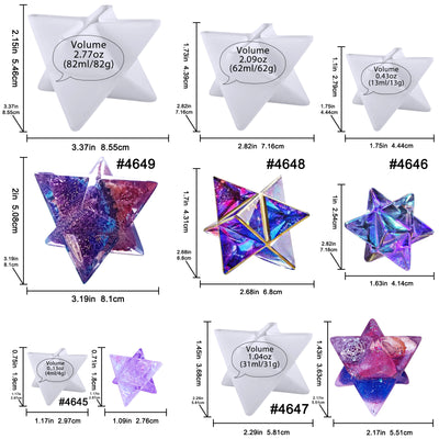 Merkaba Star Epoxy Resin Silicone Molds 5-in-Set 3D Chakra Stones Tray Assorted Sizes