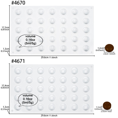 Dome and Indent Round Silicone Mold for Chocolate Gummy Ice Cubes 2 Types 70-Cavity