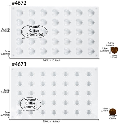 Heart and Dome Silicone Mold for Chocolate Gummy Ice Cubes 2 Types 70-Cavity