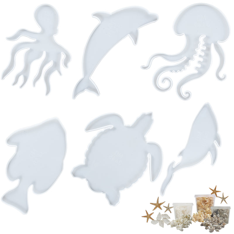 Sea Animal Epoxy Resin Silicone Tray Molds Dolphin|Jellyfish|Turtle|Octopus|Whale with Mini Seashells Starfish Inlay Supplies