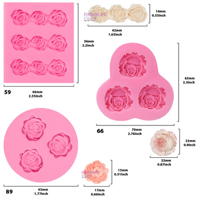 Mini Sizes Roses Silicone Mold 3-count