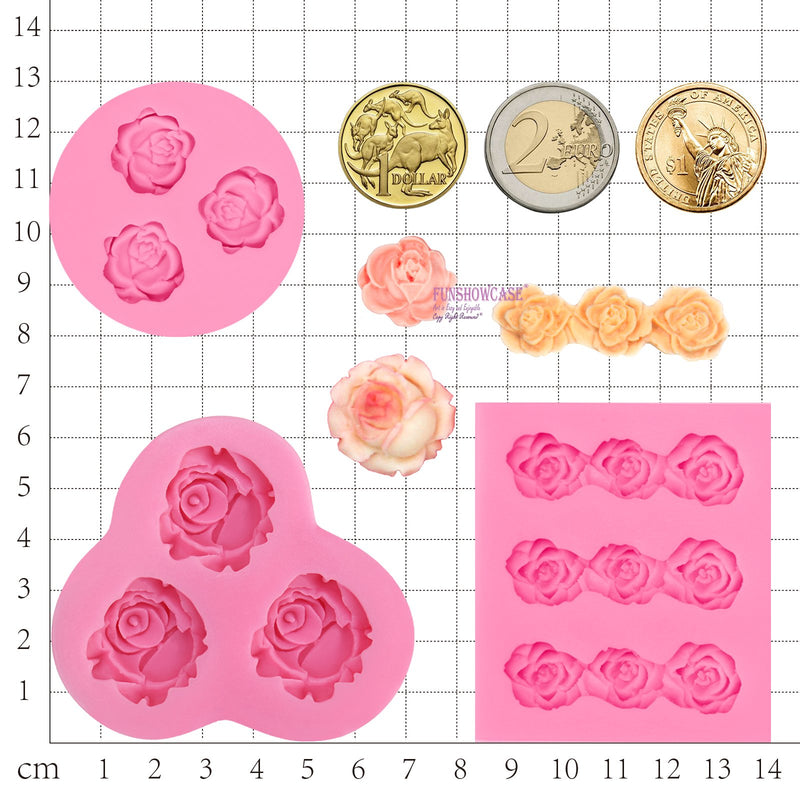 Mini Sizes Roses Silicone Mold 3-count