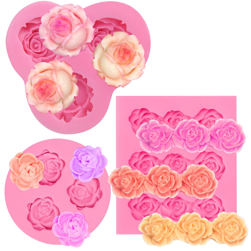 Mini Sizes Roses Silicone Mold 3-count
