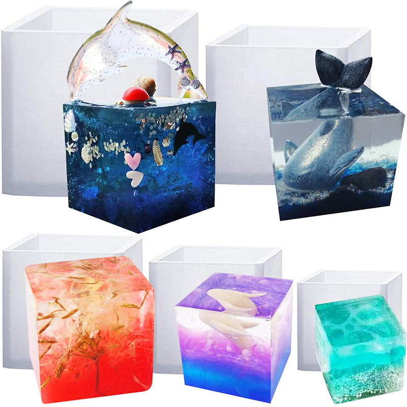 Funshowcase Assorted Cube Paperweight Epoxy Resin Mold Set 5-Count