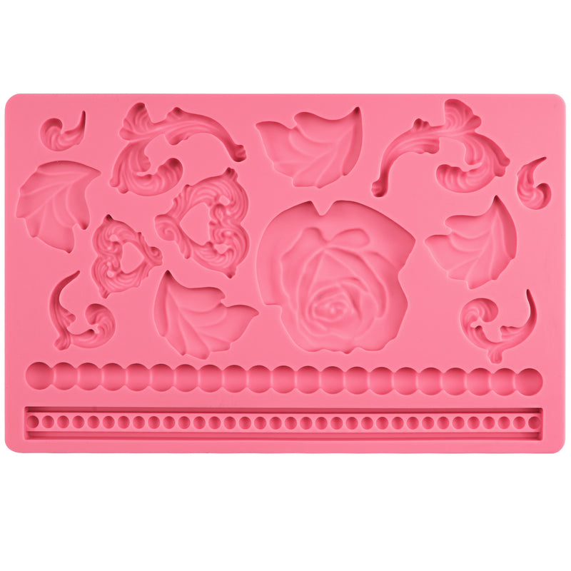 Baroque Rose Cake Border Silicone Mold