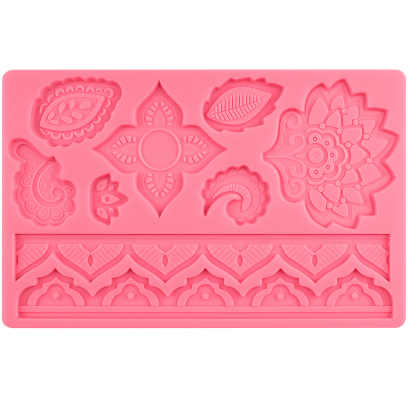 Paisley Flower Cake Border Silicone Mold