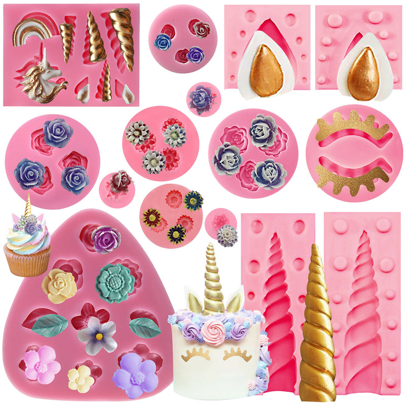 Unicorn and Flowers Fondant Silicone Molds 13-Count