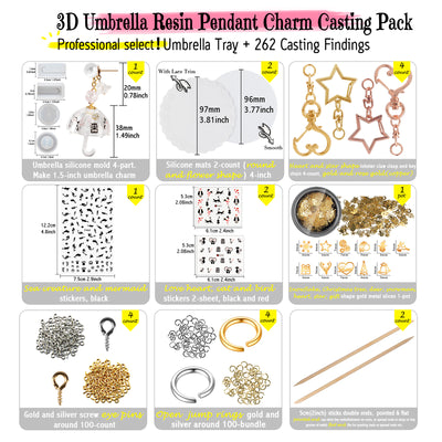 3D Umbrella Resin Pendant Silicone Mold Set of 263 Jewelry Casting Kits