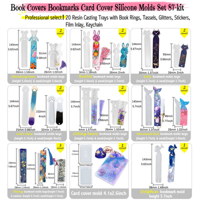 Silicone Resin Molds Epoxy Casting Set 87-kit Book Covers|Bookmarks|Card Cover