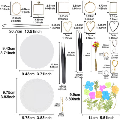 Open Bezel Charms Set 53-kit Pressed Flowers|Chains|Silicone Mats|Tweezers