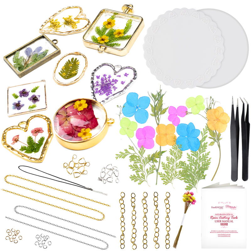 Open Bezel Charms Set 53-kit Pressed Flowers|Chains|Silicone Mats|Tweezers