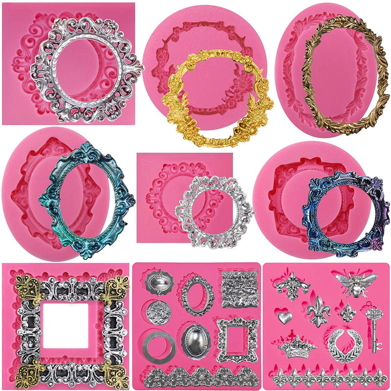 Retro Picture Frames and Mini Steampunk Gear Silicone Mold Set 8-Count