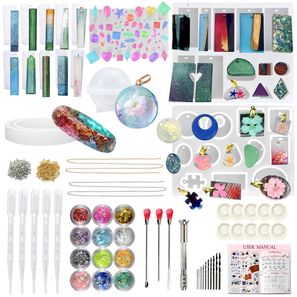 Funshowcase Resin Molds and Jewelry Making Supplies Pack 157-count