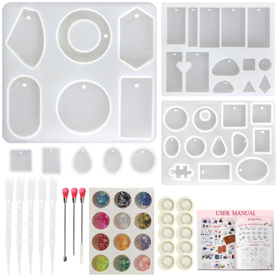 Resin Molds with Holes and Jewelry Casting Supplies Pack 39-count