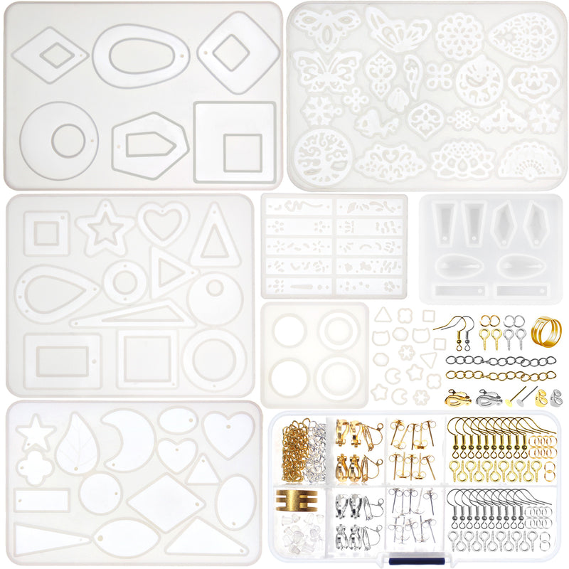 Funshowcase Geometric Hoop Earrings Silicone Resin Molds Set and Jewelry Making Supplies 139-kit