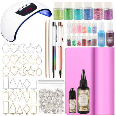 Resin Jewelry Making Supplies 158-kit 54W UV Lamp|UV Resin|Fluorescent Dye|Liquid Pen|Glitter|Charm|Open Bezel