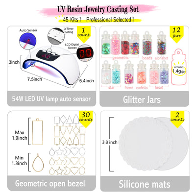 54W UV Resin Curing Lamp Jewelry Casting Supply Pack of 45 Kits