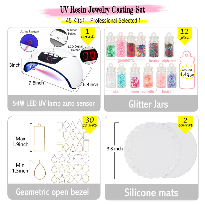 54W UV Resin Curing Lamp Jewelry Casting Supply Pack of 45 Kits