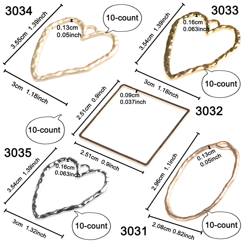 Open Bezel Charms 50-count Irregular Heart|Irregular Oval|Square