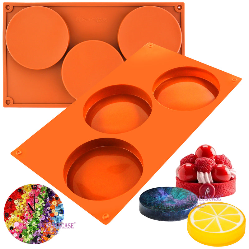 Round Disc Baking Silicone Mold Resin Coaster 3 Cavity 4-inch Disk