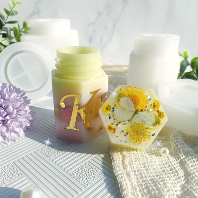 Bottle Container Epoxy Resin Silicone Mold with Screw Cap, Hexagon 2x2x3.6inch