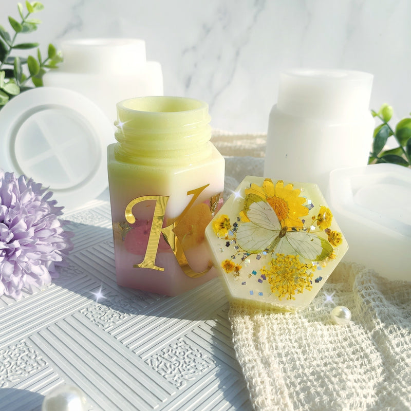 Bottle Container Epoxy Resin Silicone Mold with Screw Cap, Hexagon 2x2x3.6inch