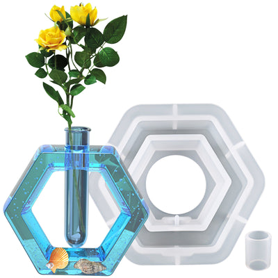 Resin Hexagon Vase Silicone Mold with Text Tube for Plant Propagation Stations
