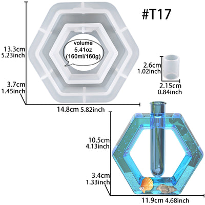 Resin Hexagon Vase Silicone Mold with Text Tube for Plant Propagation Stations