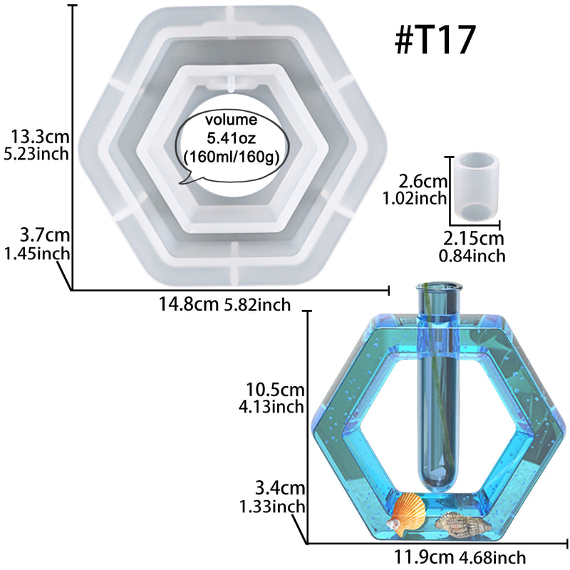 Resin Hexagon Vase Silicone Mold with Text Tube for Plant Propagation Stations