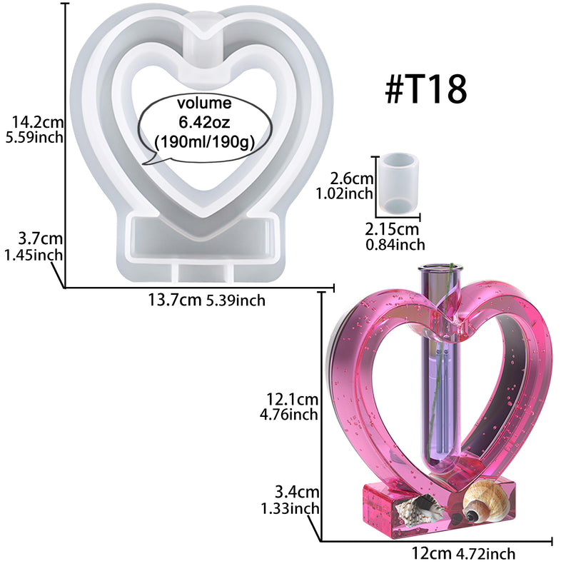Resin Heart Vase Silicone Mold with Text Tube for Plant Propagation Stations