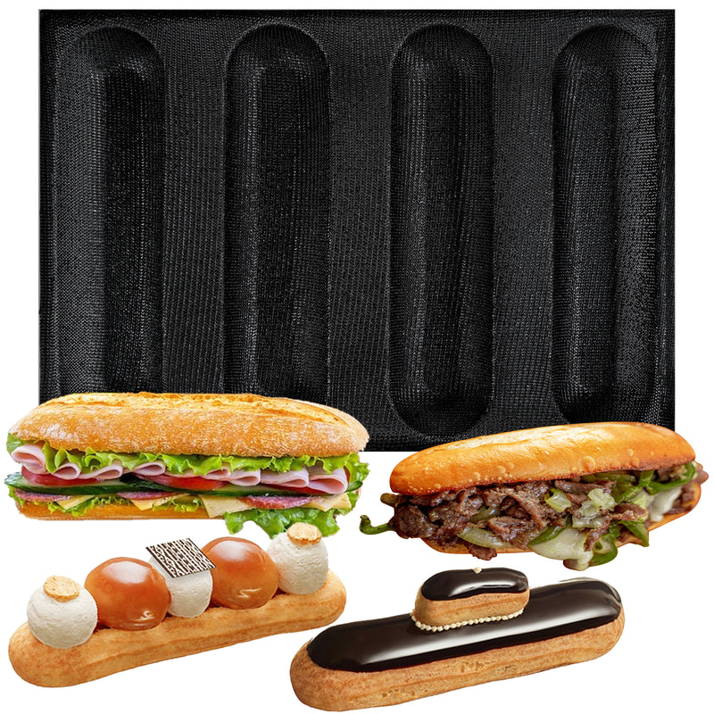 Baking Pan Baguette Bread Eclair Silicone Mold 4-Cavity 26x6.4x3.3cm