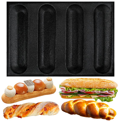 Baking Pan Baguette Bread Eclair Silicone Mold 4-Cavity 26x6.4x3.3cm