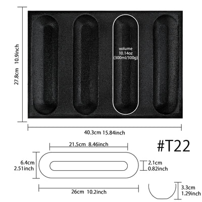 Baking Pan Baguette Bread Eclair Silicone Mold 4-Cavity 26x6.4x3.3cm