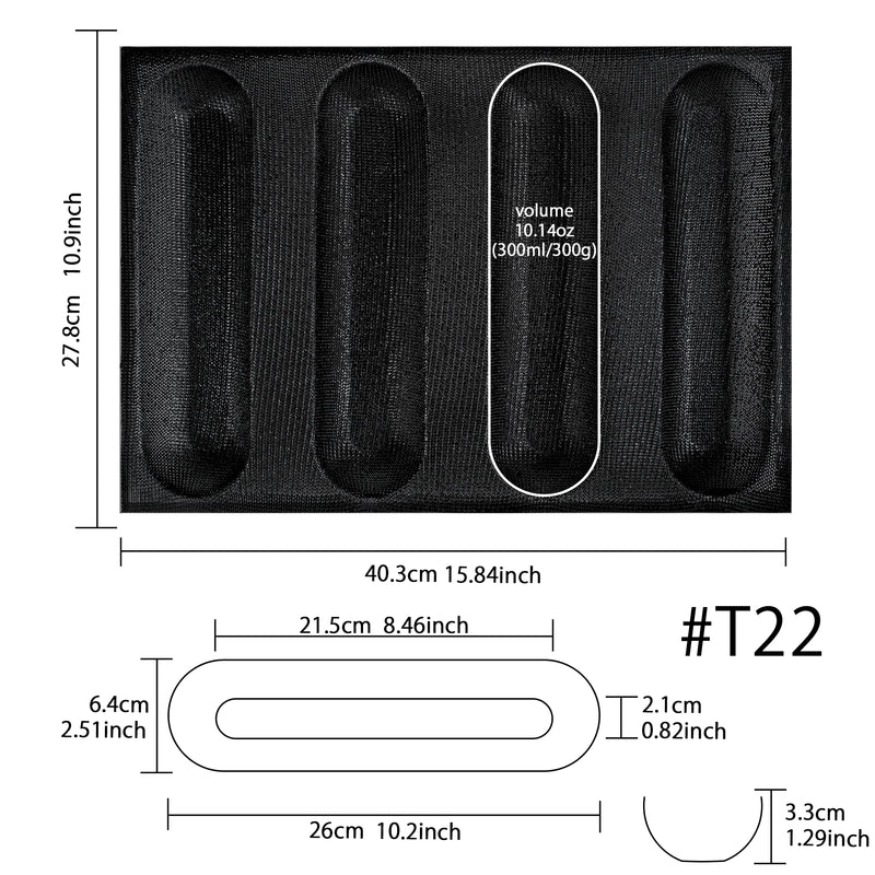 Baking Pan Baguette Bread Eclair Silicone Mold 4-Cavity 26x6.4x3.3cm