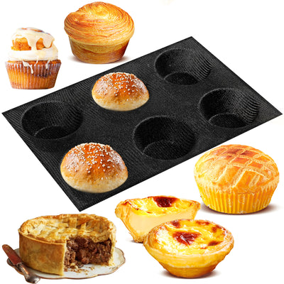 Baking Pan Hamburger Bread Eclair Silicone Mold 6-Cavity 29.8x20.2x3.8cm