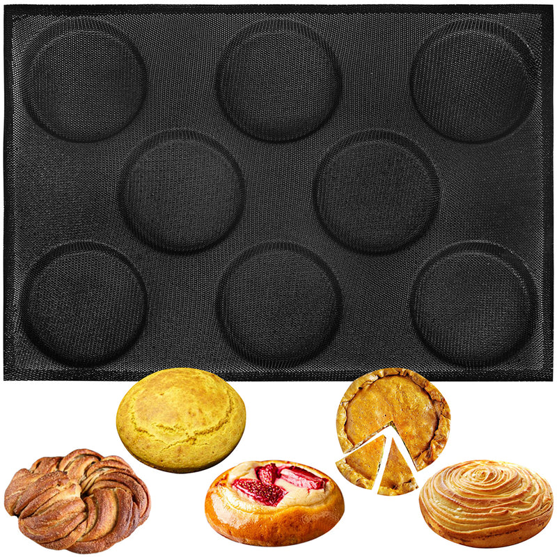 Bun Baking Pan Hamburger Bread Round Disc Mesh Silicone Mold 8-Loaf