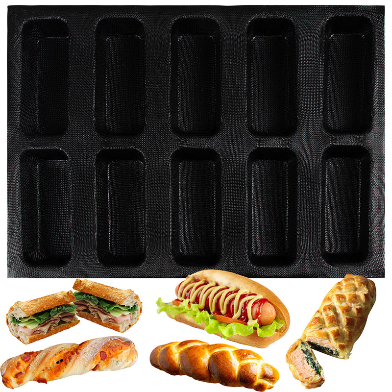 Baking Pan Baguette Bread Mesh Silicone Mold Rectangle Bar 40x30x3.2cm 10-Cavity