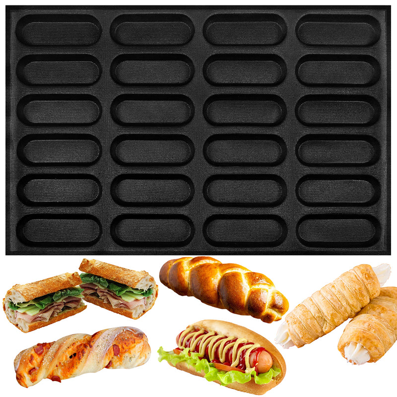 Baking Pan Sandwich Hot Dog Bread Liquid Silicone Mold 24-Cavity Per Hole 112x47x18mm