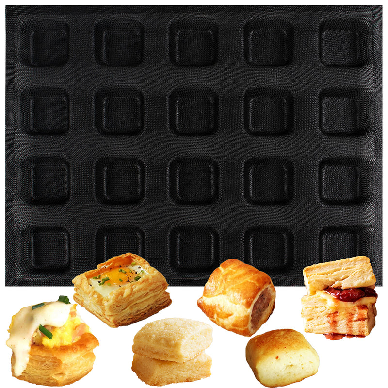 Baking Pan Liquid Silicone Mold Square Mini Bread Bar Bite Size Bun Mesh Tray 20-Cavity